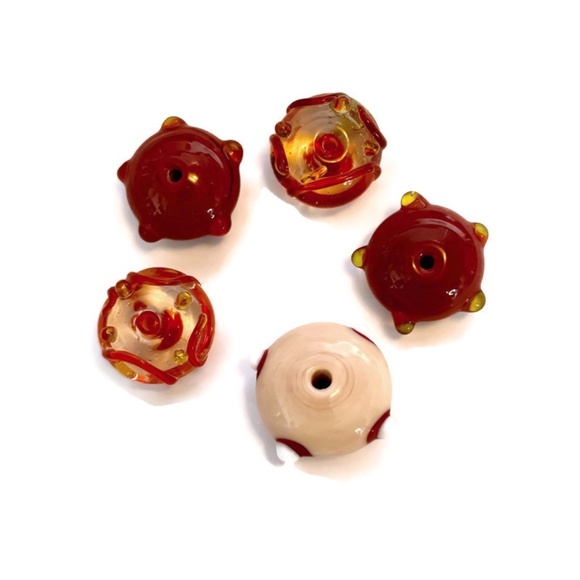 As Low As $2 Burnt Orange & Peach Handmade Lampwork Artisan Rondelle Beads (5) - Picture 2 of 2